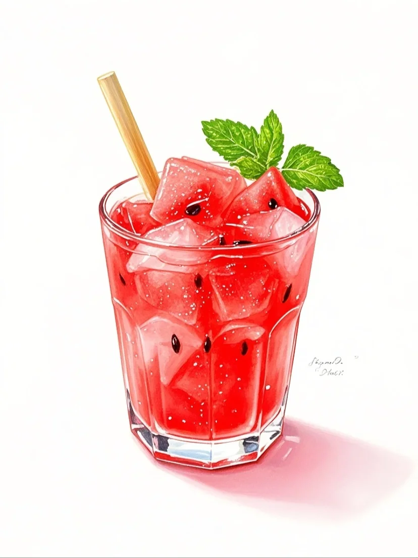 绘画素材 一杯西瓜冰饮