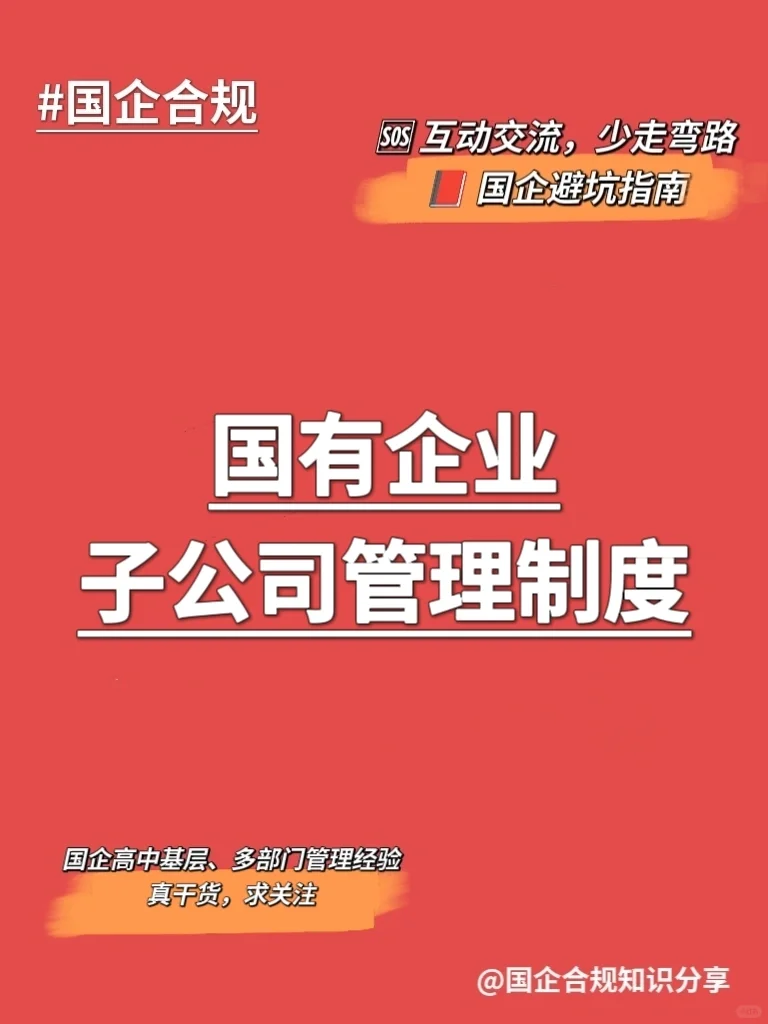 国企合规｜国有企业子公司管理制度‼️