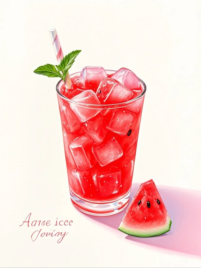 绘画素材 一杯西瓜冰饮