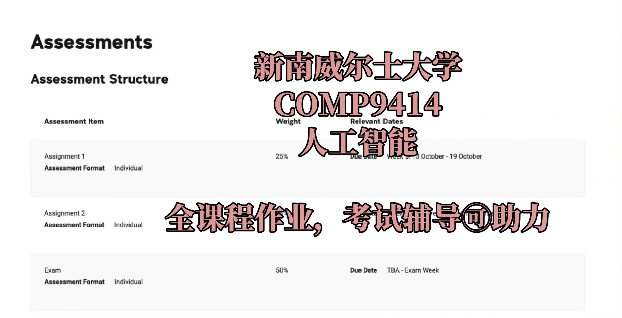 新南威尔士大学 COMP9414/人工智能课程辅导