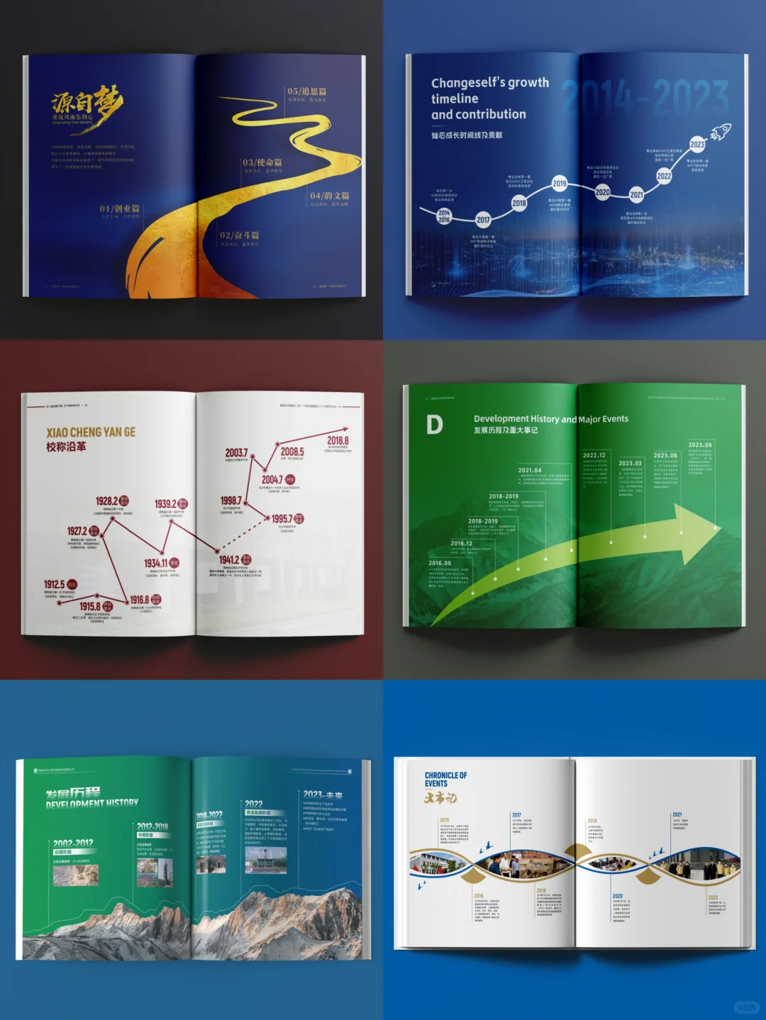 画册设计中的时间轴大事记合集，简约风格。