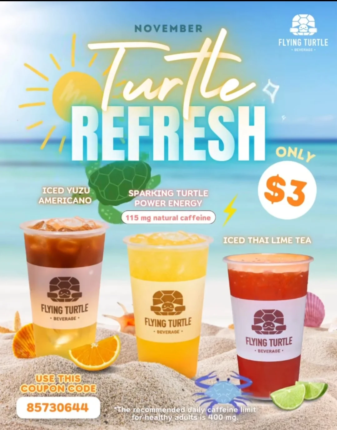 FLYING TURTLE悉大饮料机十一月优惠！！