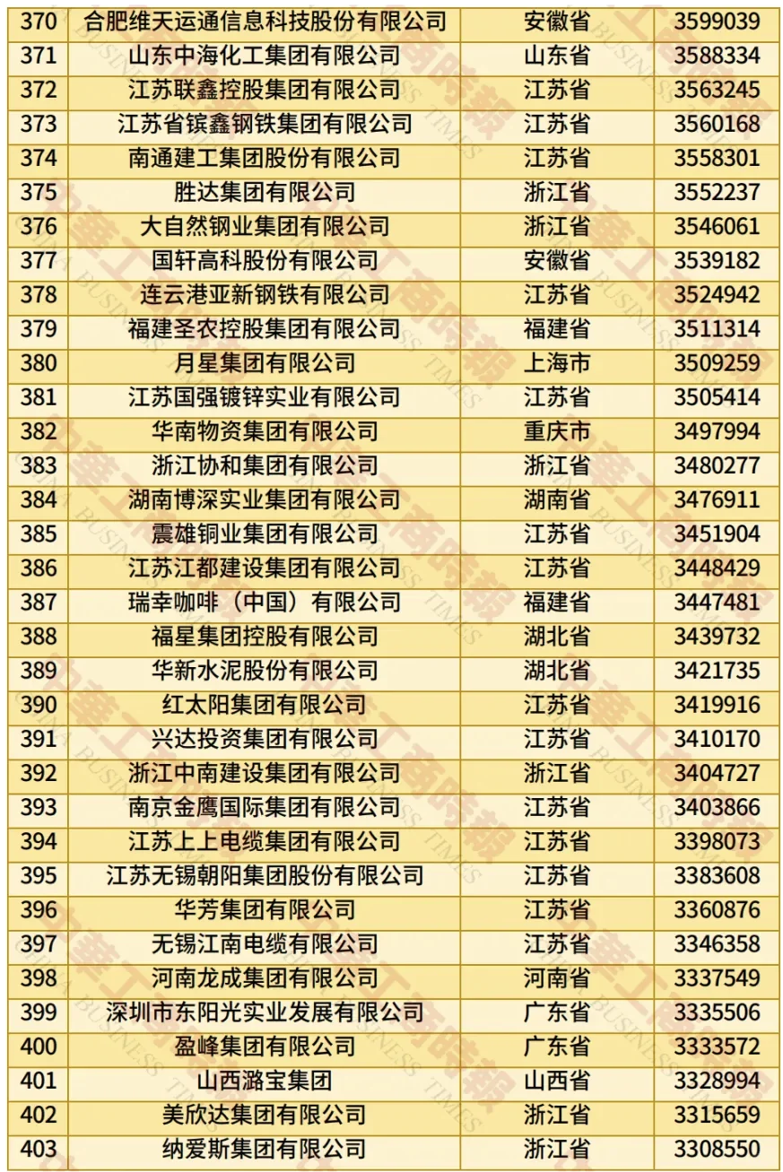 2025中国民营企业500强榜单