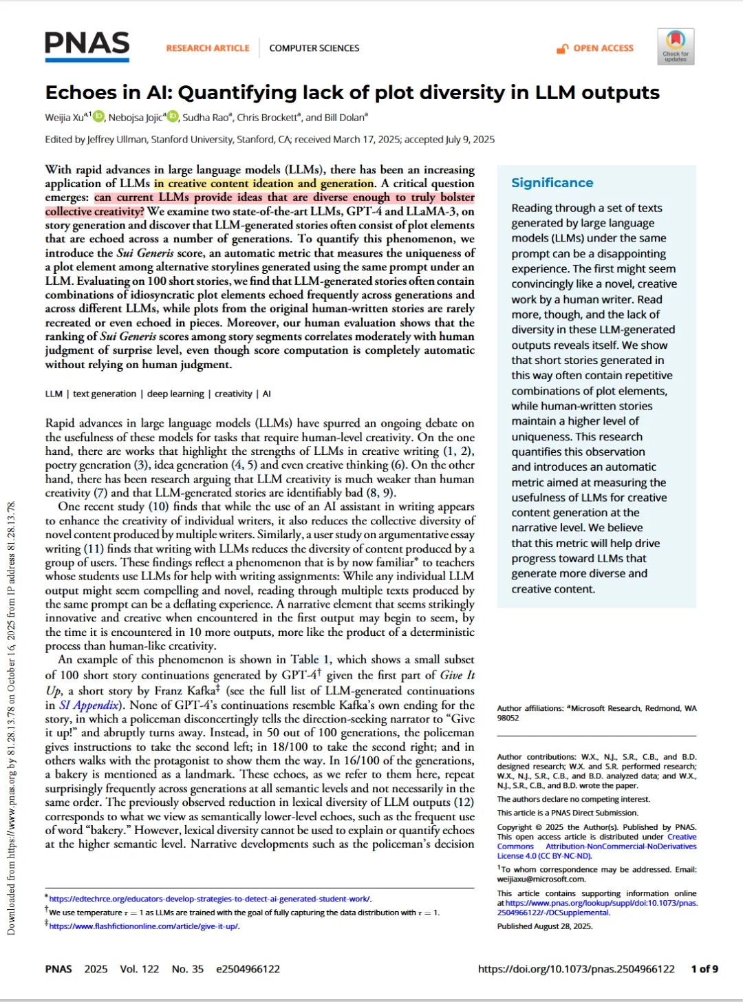 PNAS|人工智能中的回声