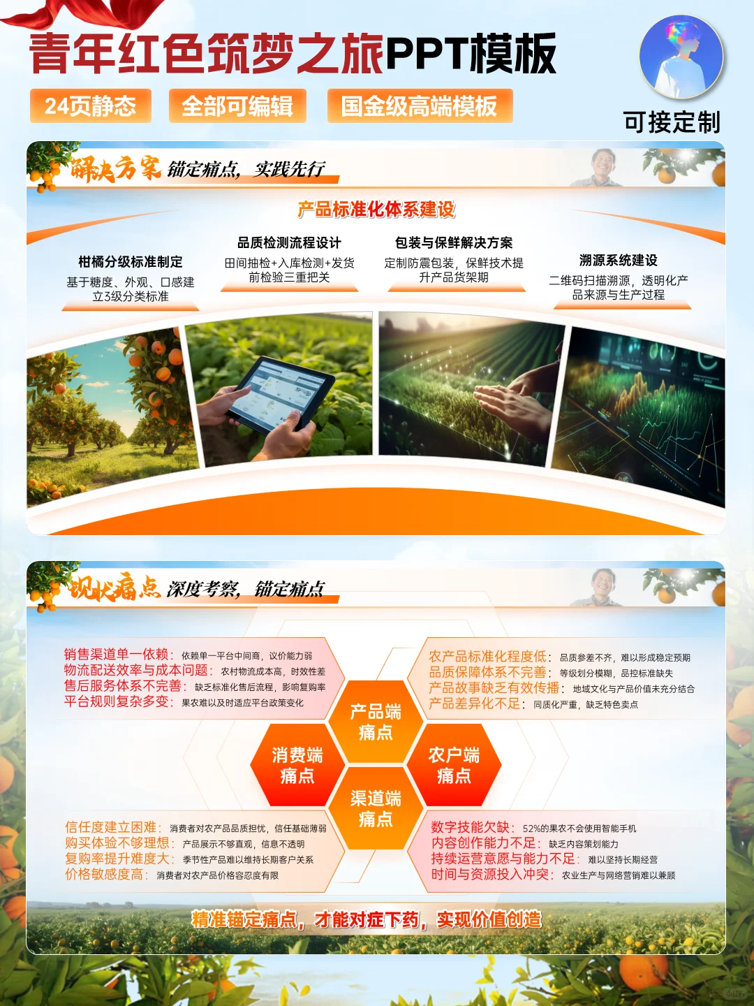 别错过！创赛红旅赛道柑橘助农国金PPT模板