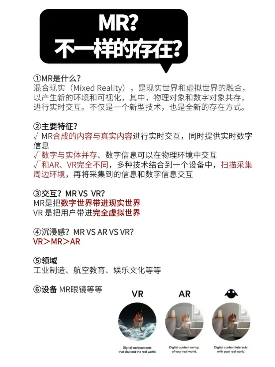 特别整理‼️5张图看懂VR、AR、MR、XR