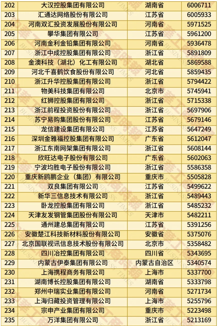2025中国民营企业500强榜单