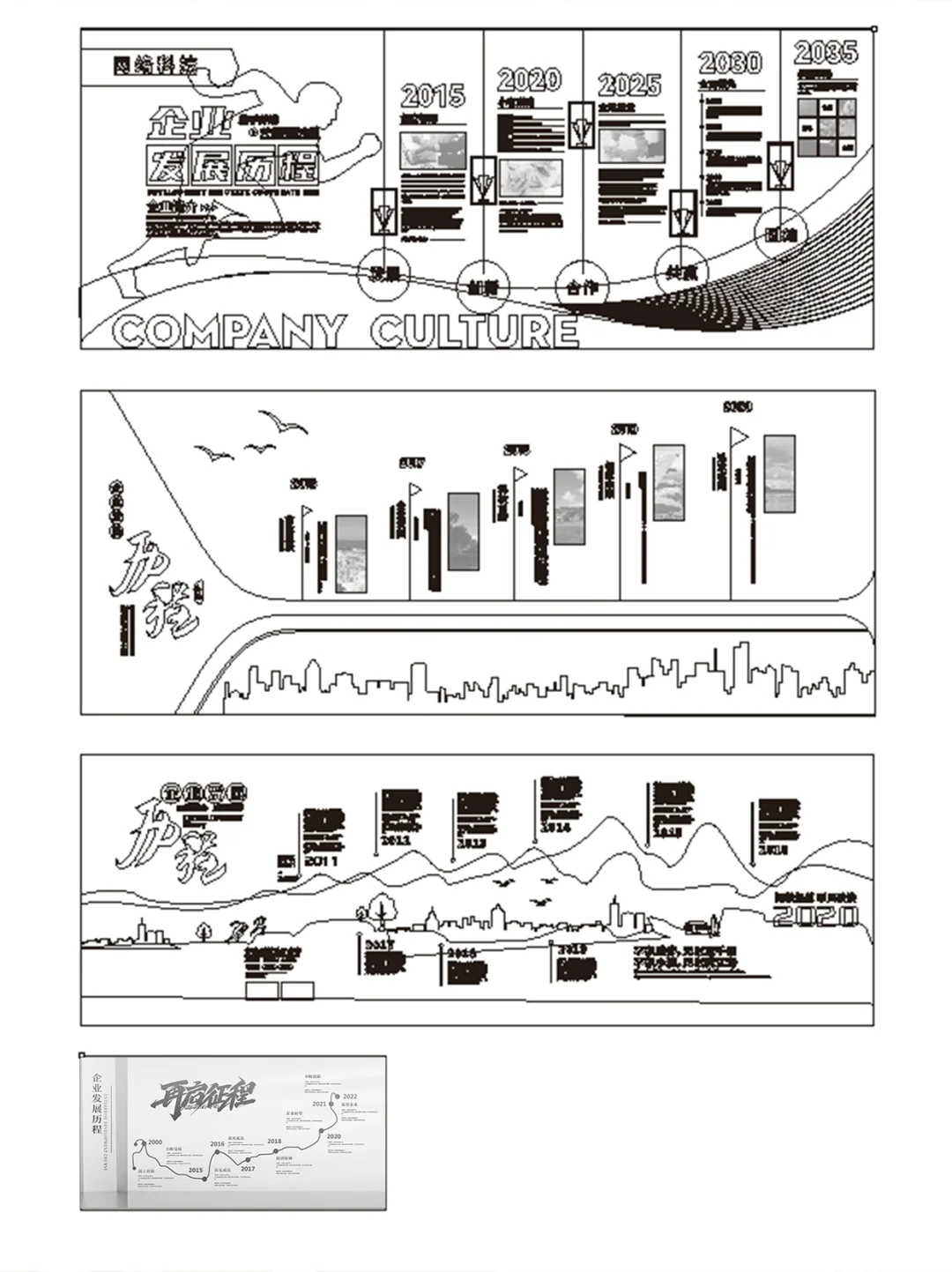 简约不简单的蓝色企业发展历程文化墙、展厅