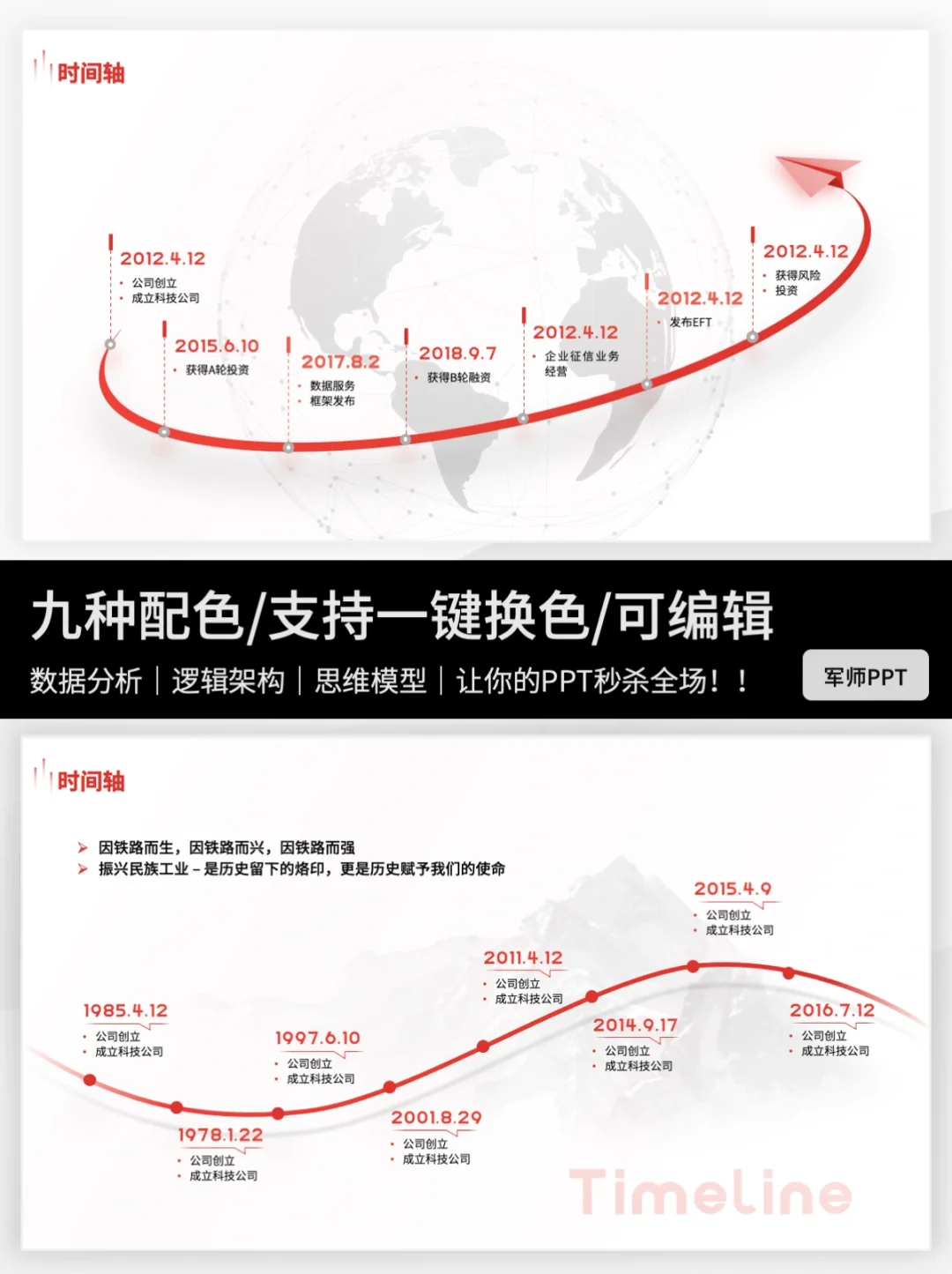 超多版式时间轴PPT模板！实用性超强！