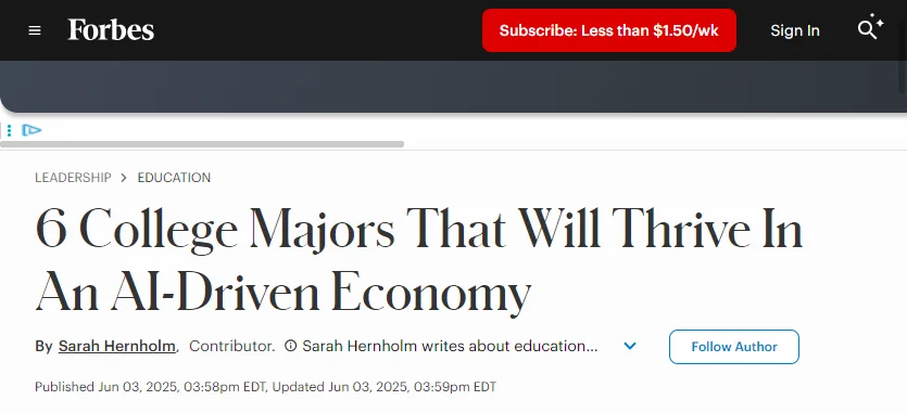 6 个将在 AI 经济蓬勃发展的大学专业【1】