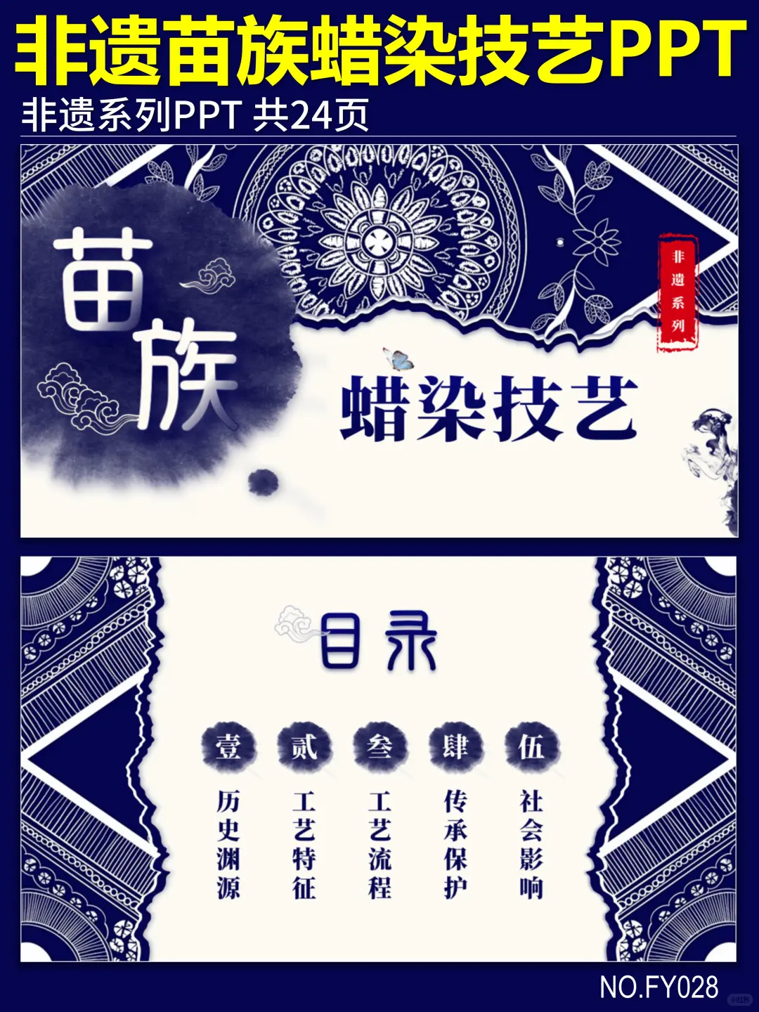 苗族蜡染技艺介绍PPT课件‖非物质文化遗产