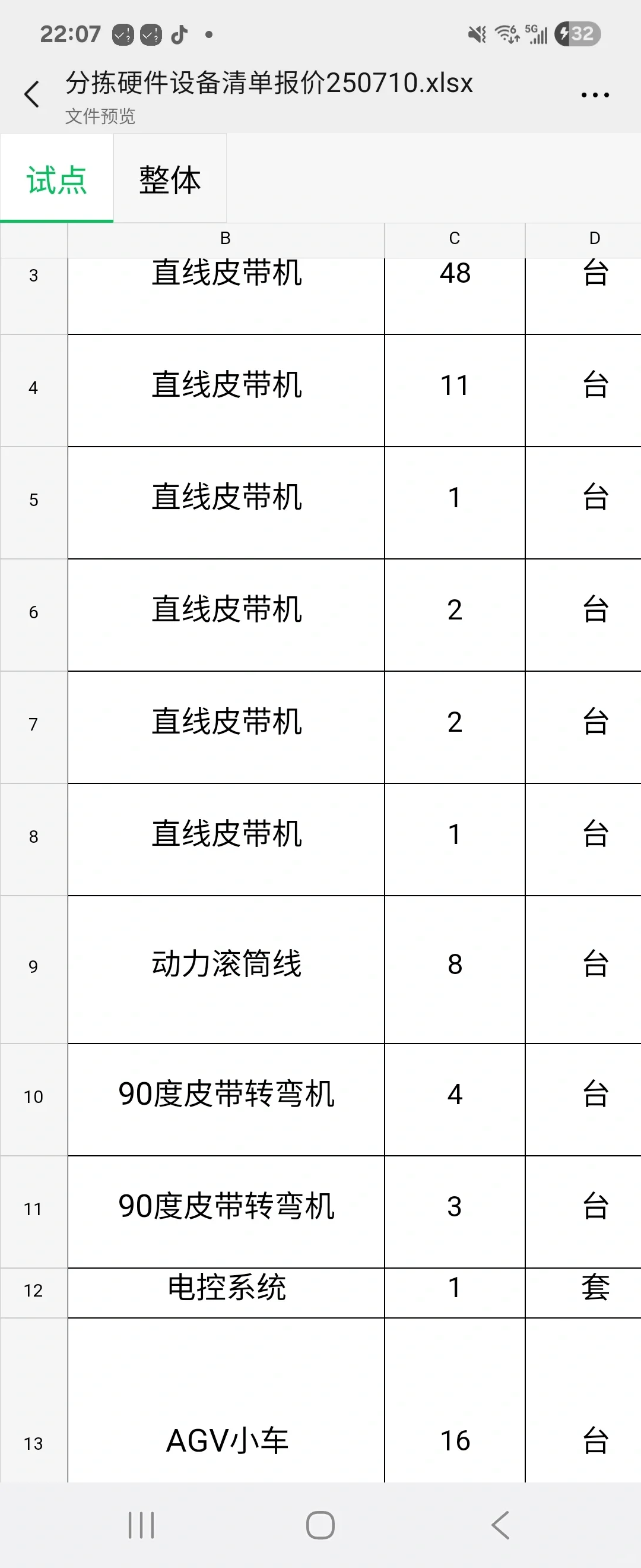 求购一批蔬果分拣硬件设备