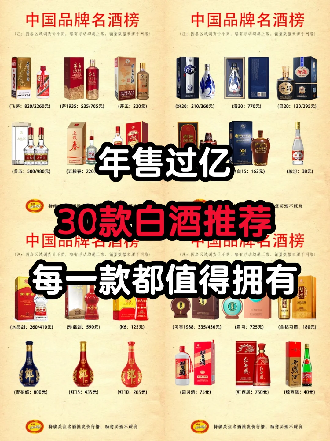 白酒怎么选？推荐这30款年售过亿的白酒✌