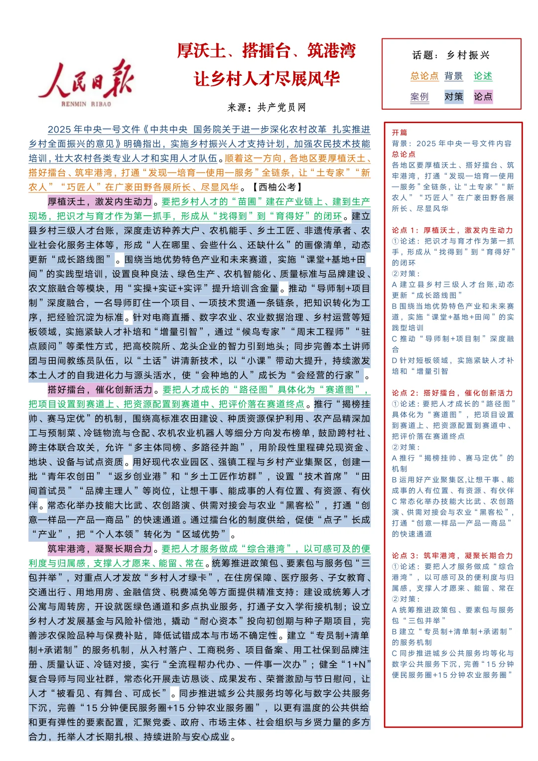 每日人民日报范文10.15日｜热点“乡村振兴