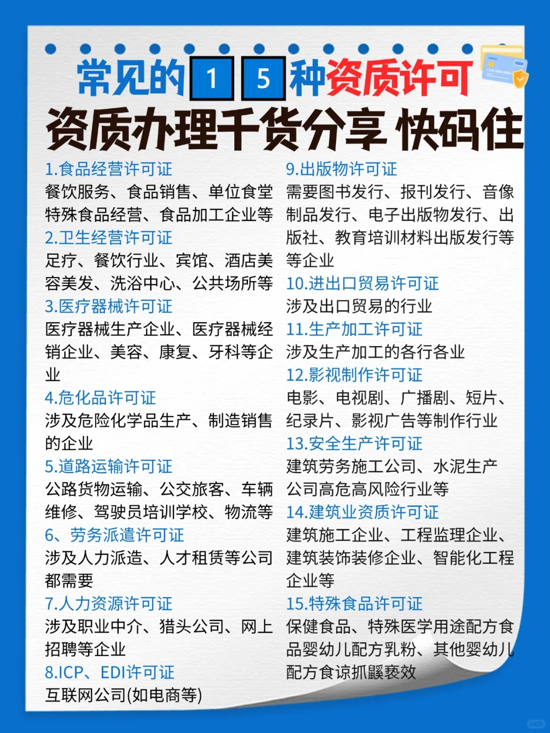 常见的1️⃣5️⃣种资质许可证，老板必看