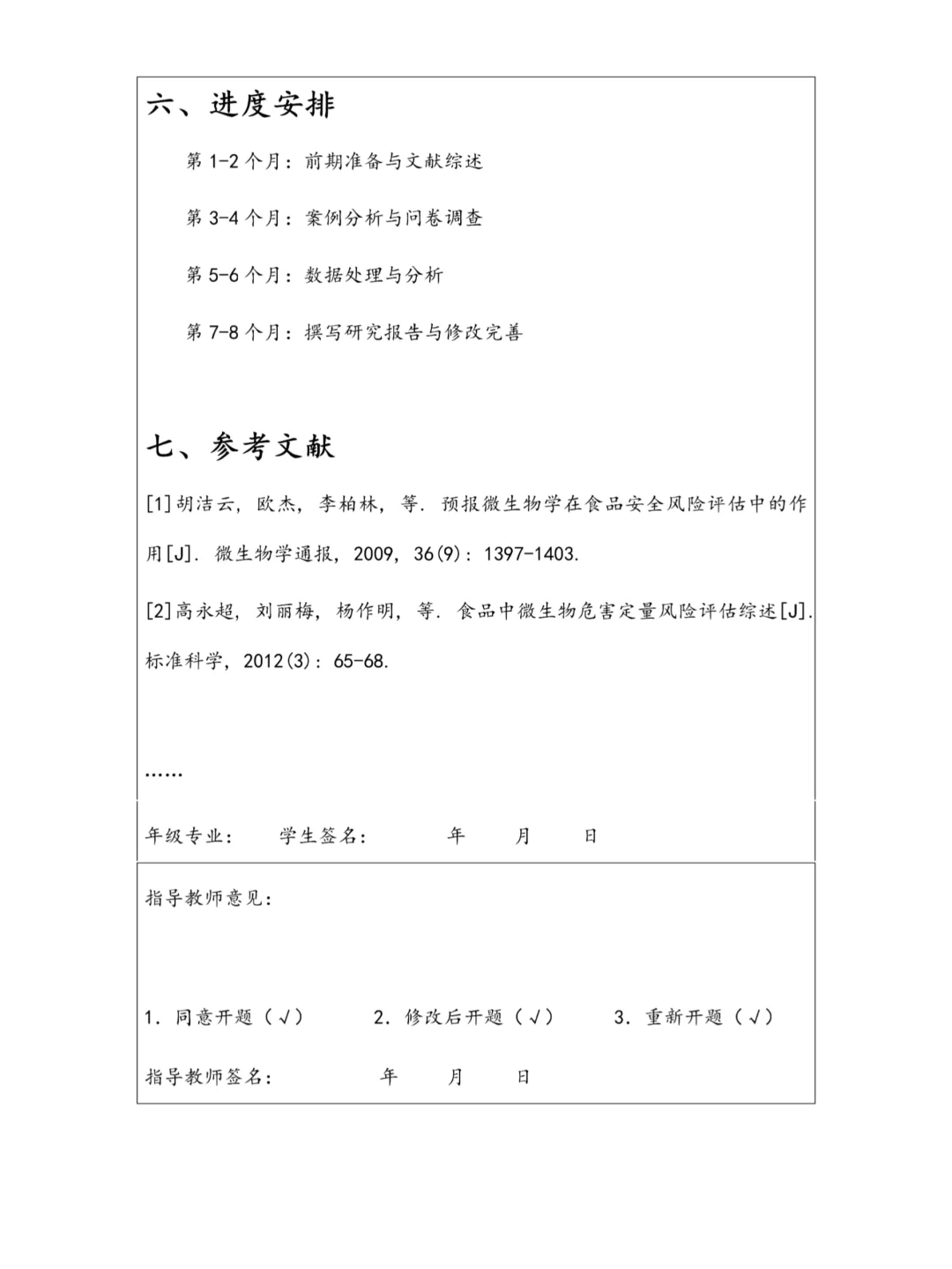 抓紧抄?食品安全专业开题报告
