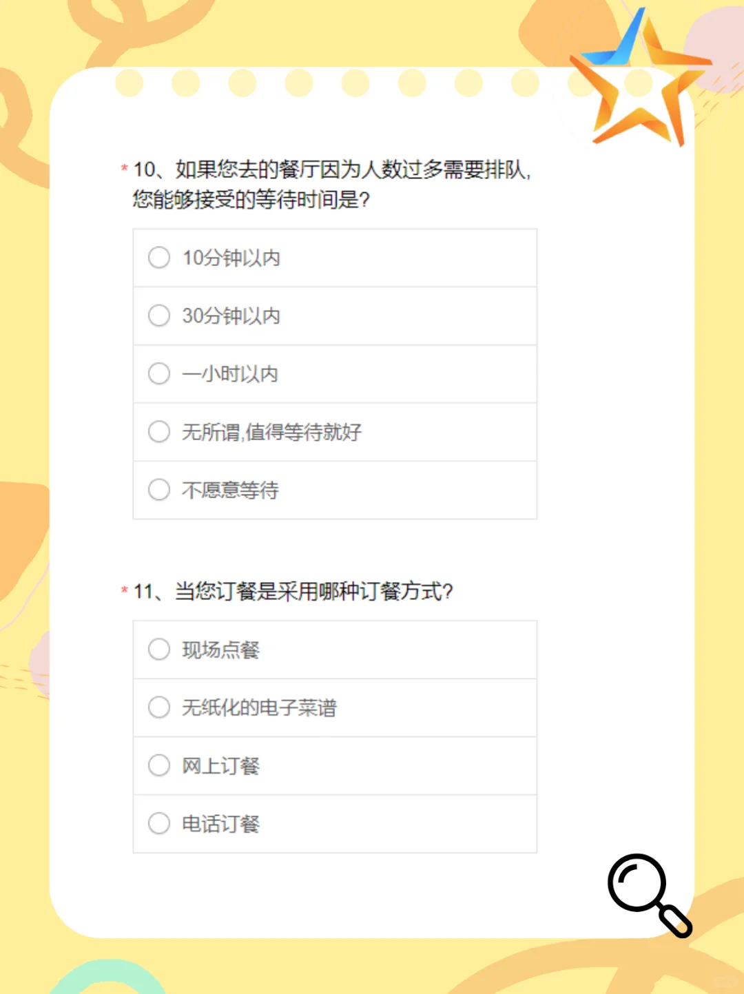 问卷⭐模板 I 餐饮行业调查问卷