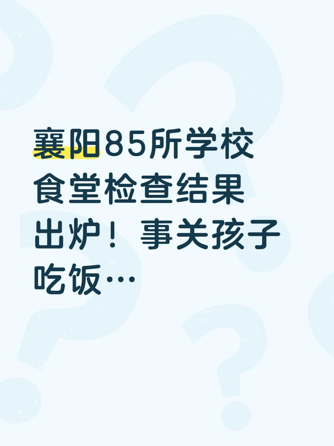 襄阳85所学校食堂食品安全检查情况?