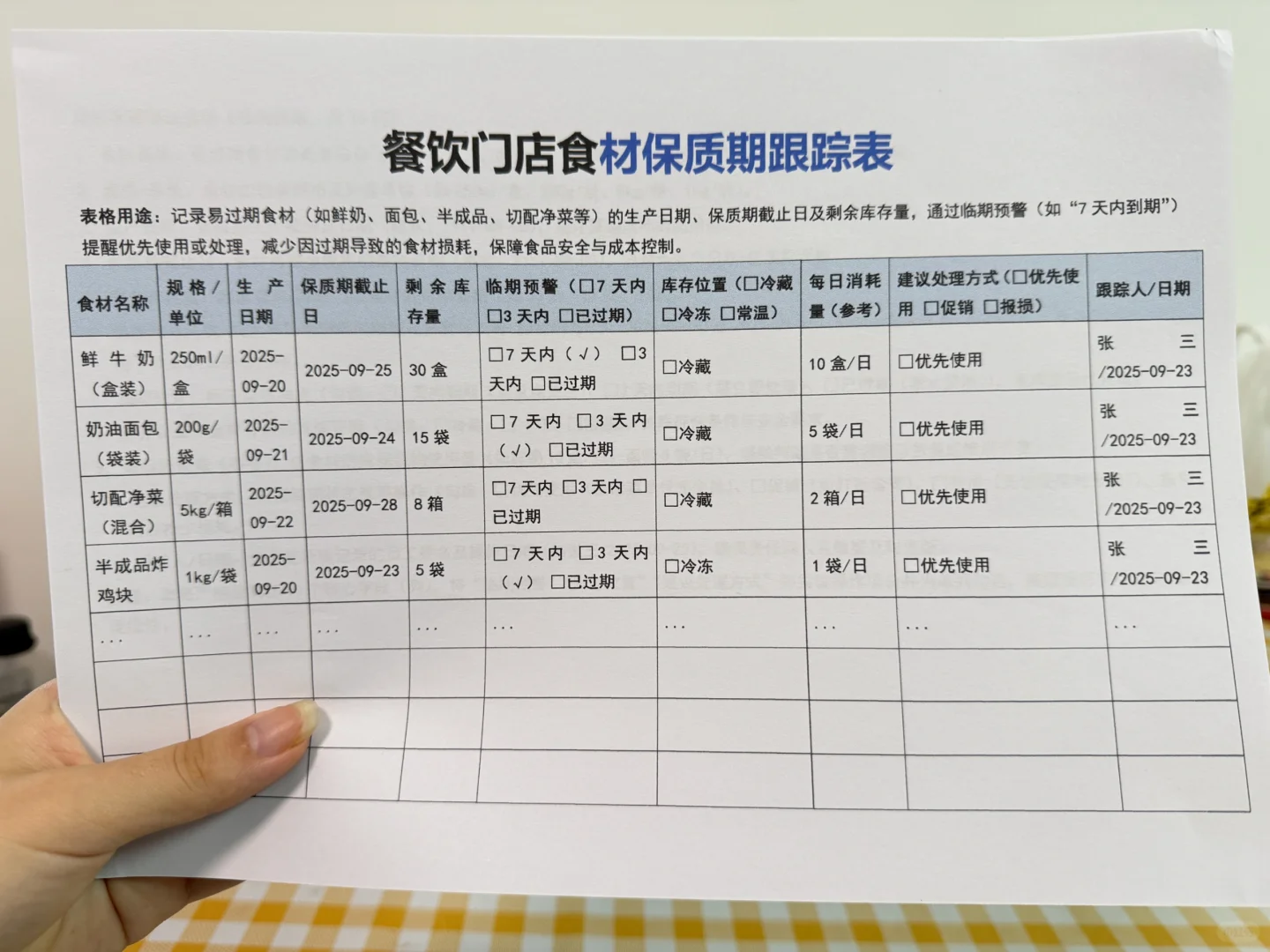 餐饮门店食材保质期跟踪表（有全套电子版）