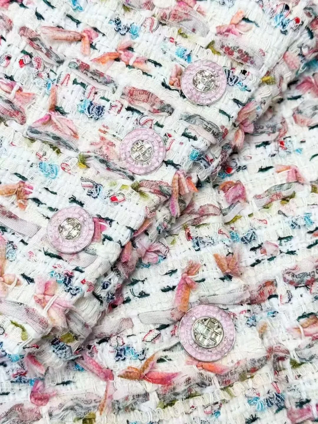 ?Chanel 23C粉色?混色编织翻领双口袋外套