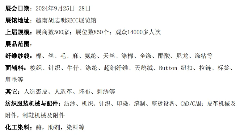 今日推荐——9月越南纺织及制衣工业展VTG