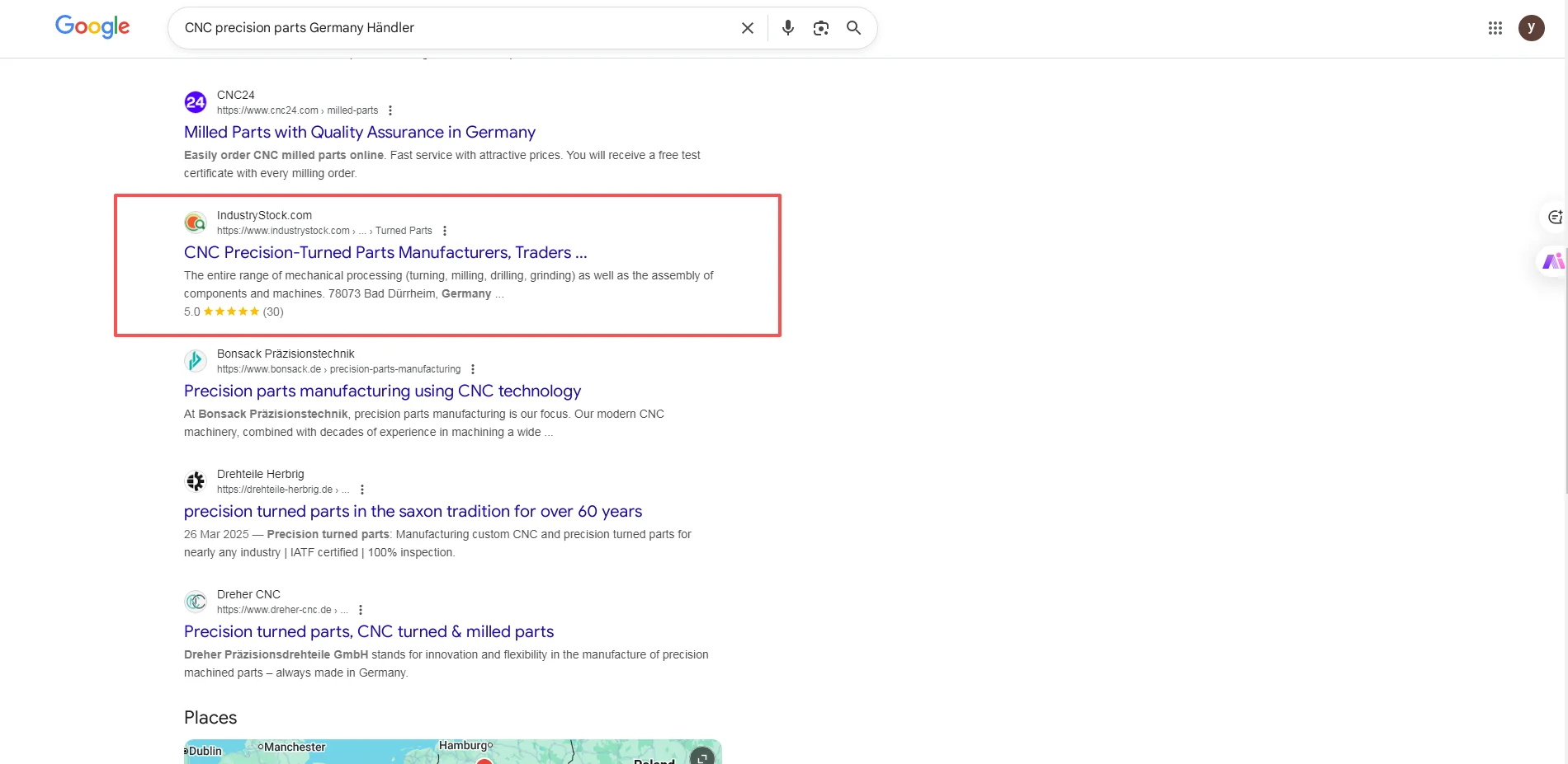 Industrystock非标件居然谷歌排名第一