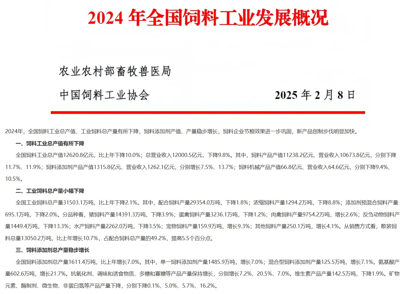 饲料行业（截止至2024年）