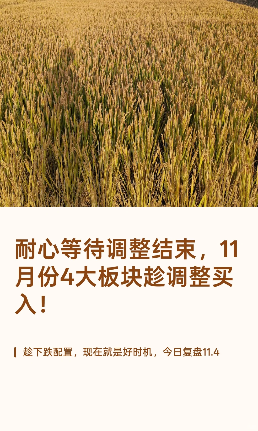 耐心等待调整结束，11月份4大板块趁调整买