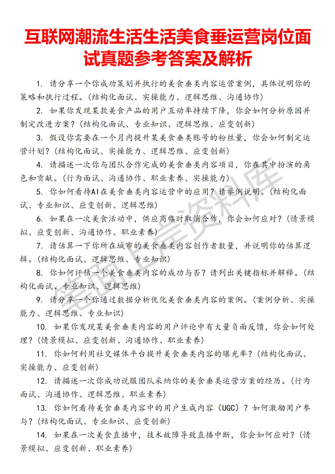 潮流生活生活美食垂运营面试真题