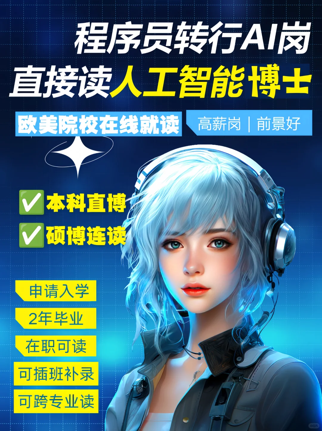 欧美人工智能博士，可插班补录，本科直博❗