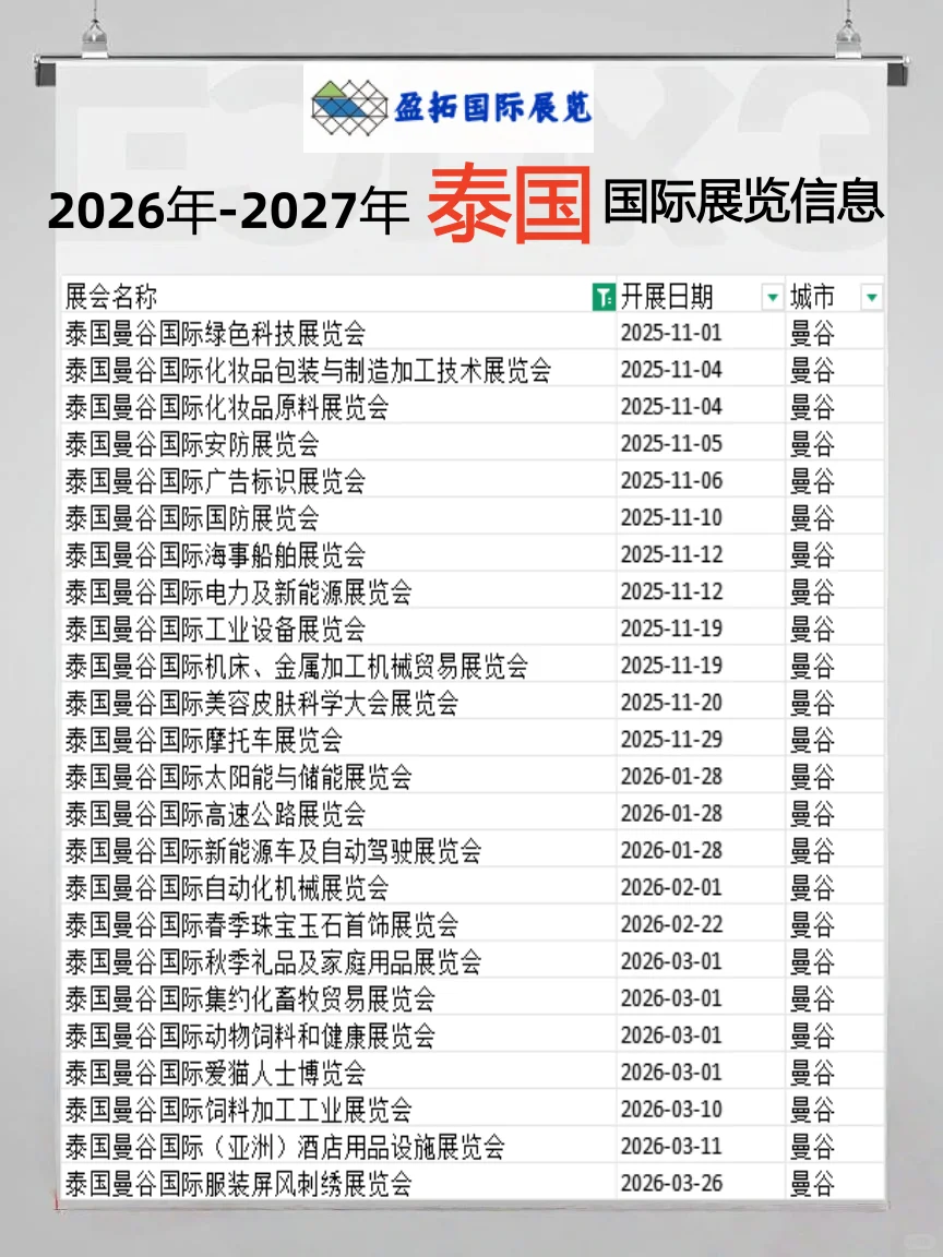 2026年-2027年泰国展览来袭！欢迎咨询