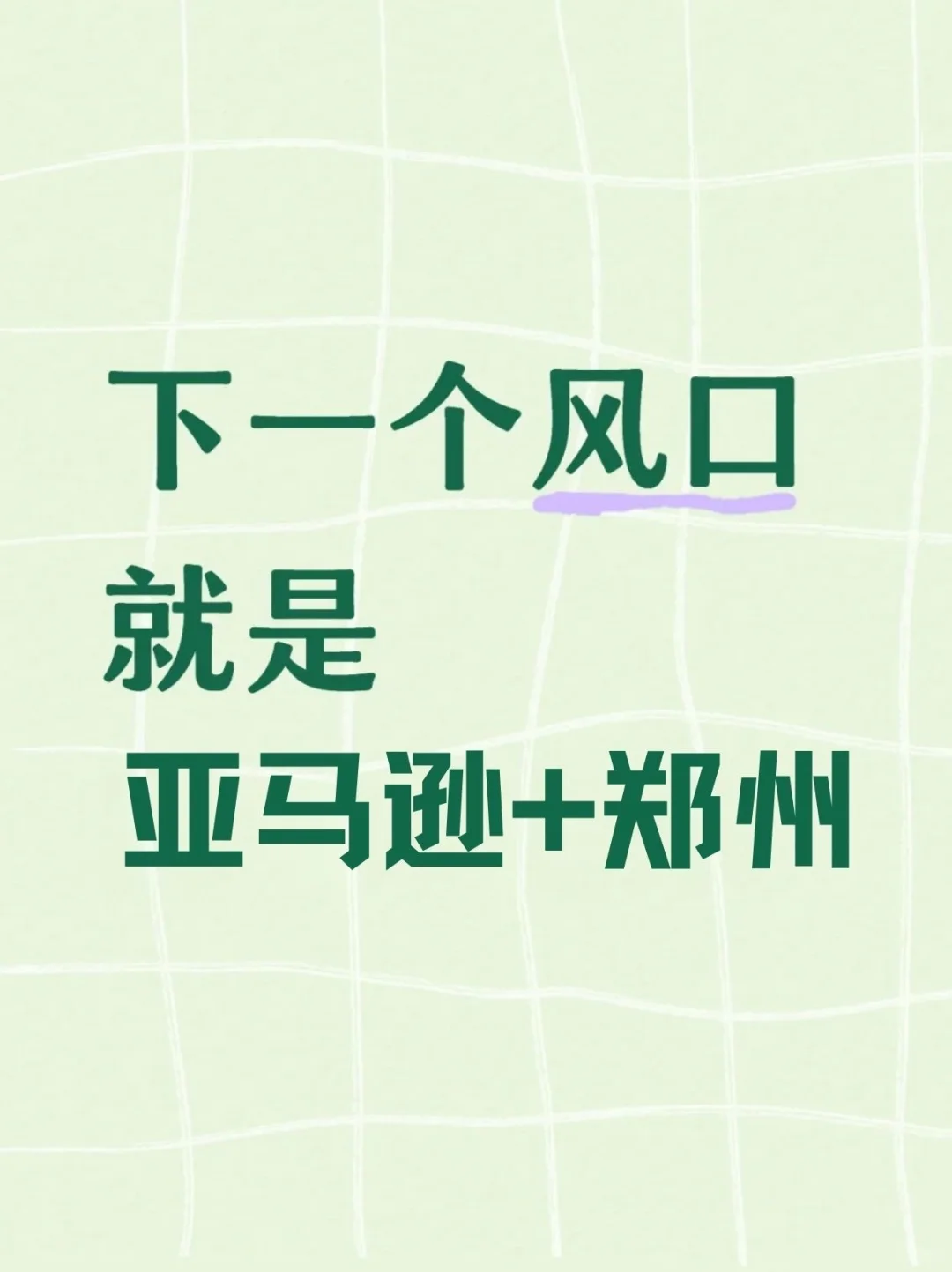 下一个风口就是亚马逊+郑州