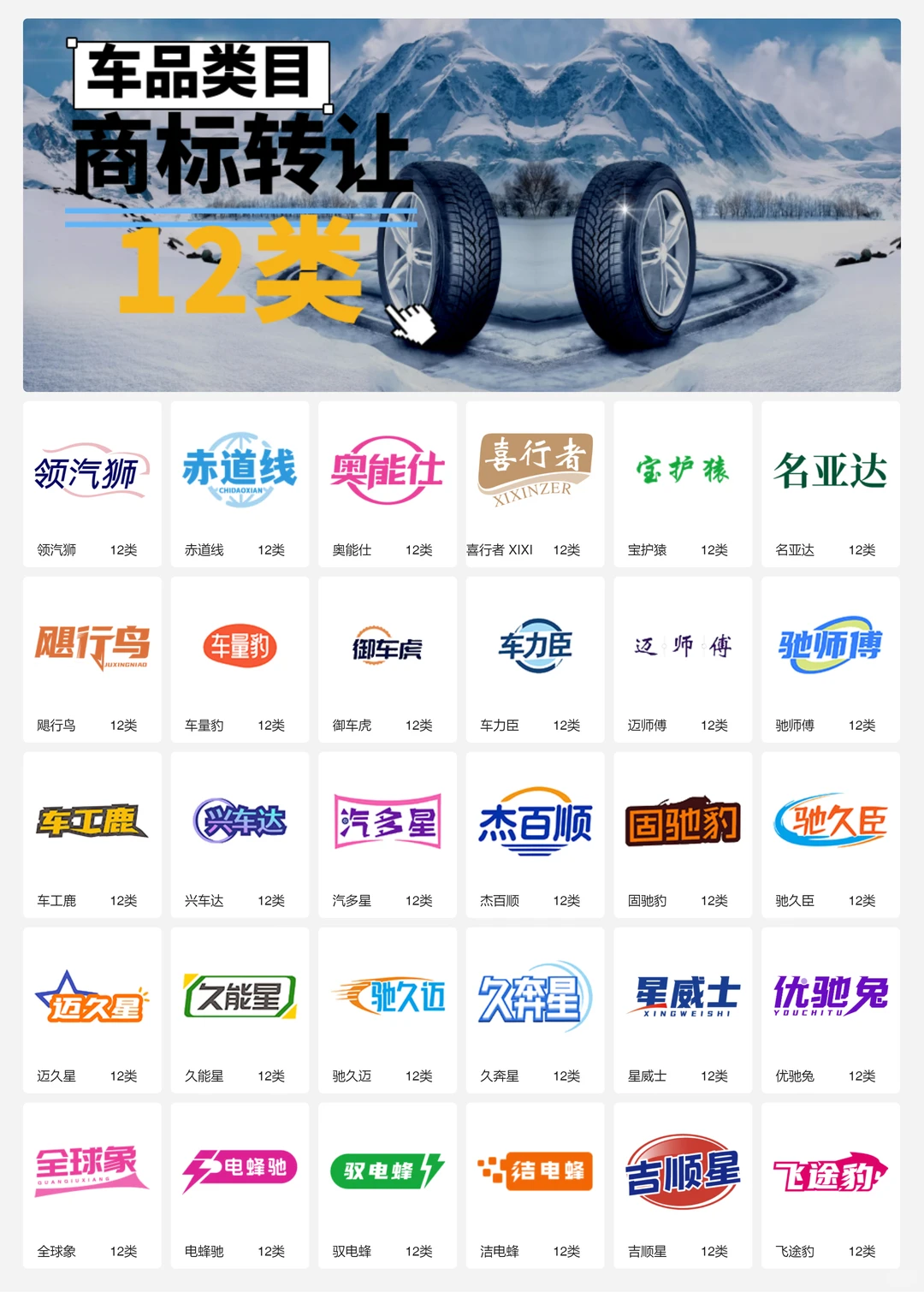 汽车配件 车品 轮胎 汽车内饰12类商标转让