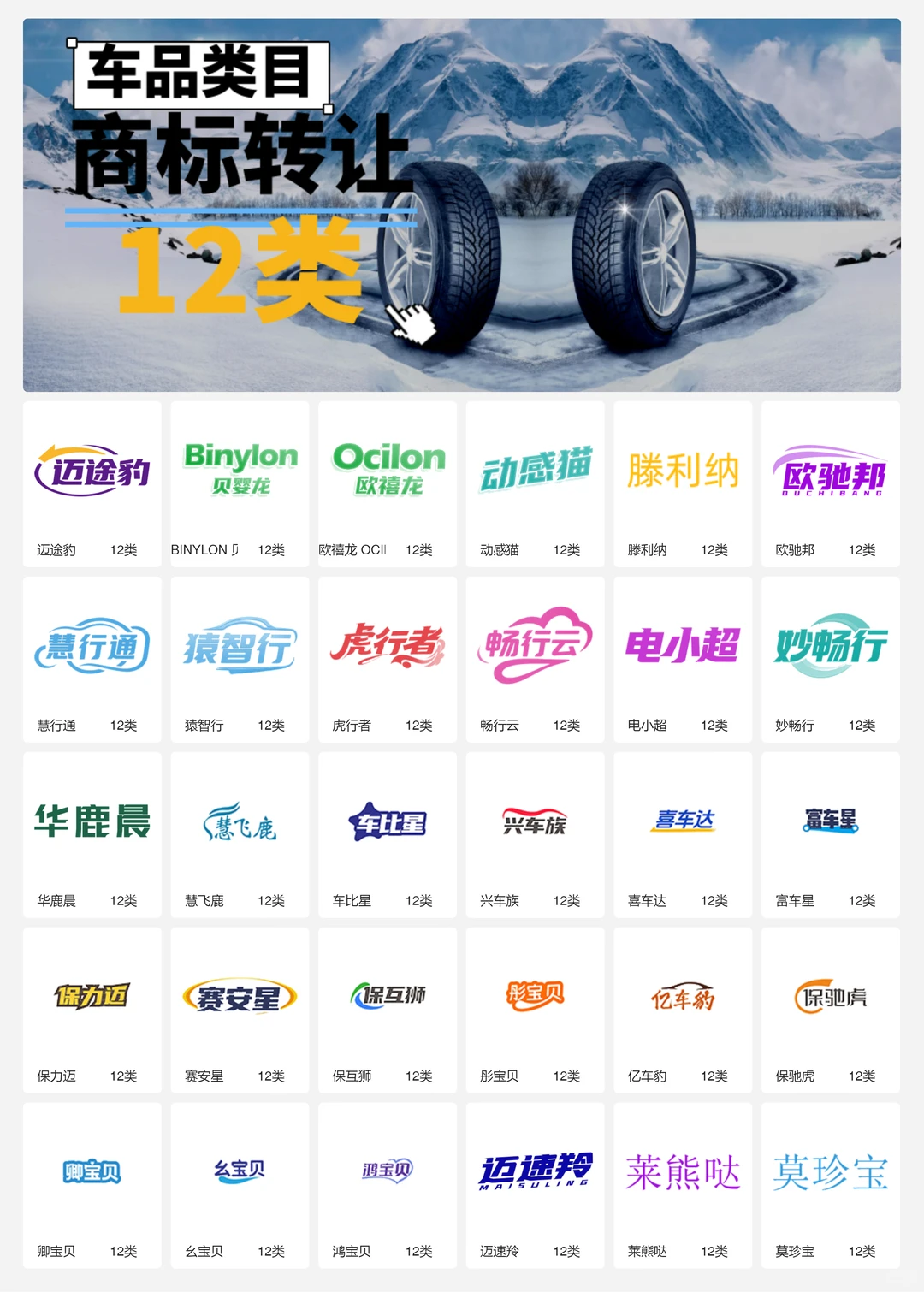 汽车配件 车品 轮胎 汽车内饰12类商标转让