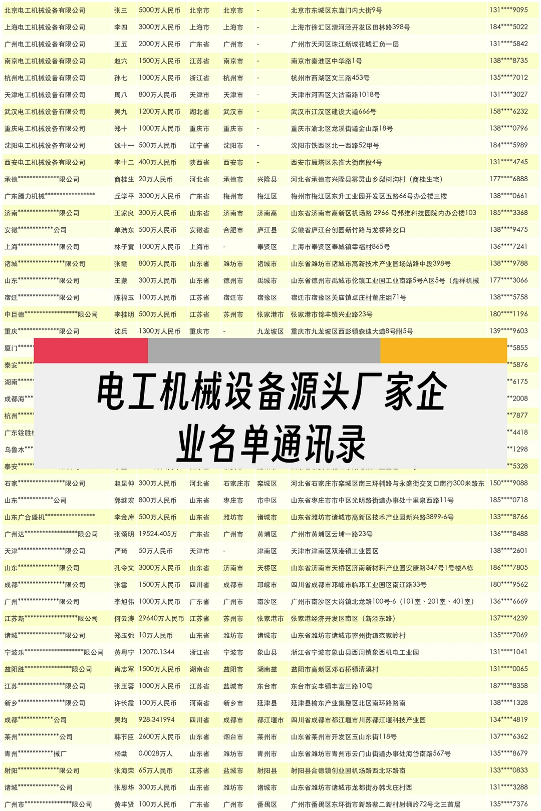 电工机械设备源头厂家企业名单通讯录名录
