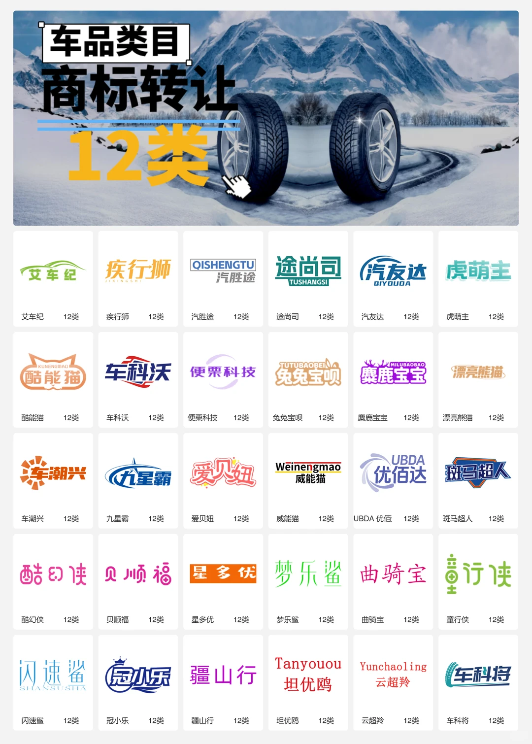 汽车配件 车品 轮胎 汽车内饰12类商标转让