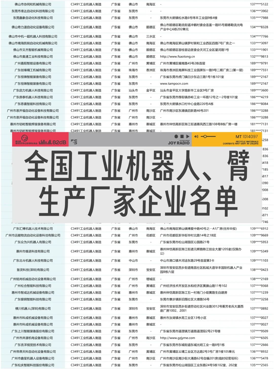 全国工业机器人机器臂生产厂家企业名单名录