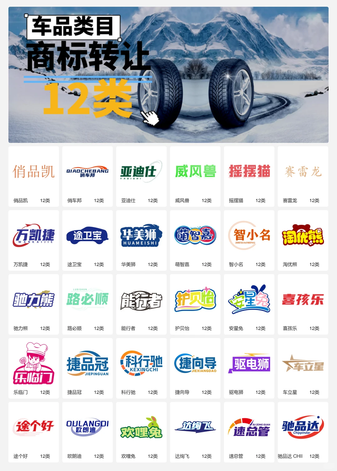 汽车配件 车品 轮胎 汽车内饰12类商标转让