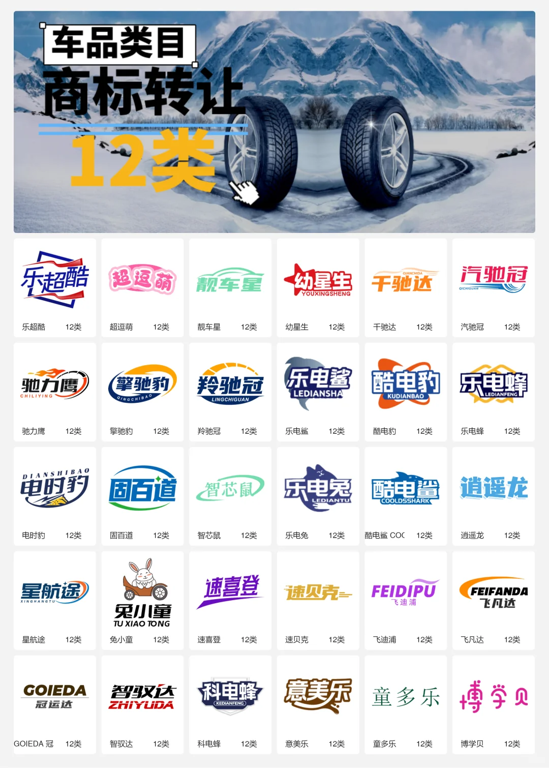 汽车配件 车品 轮胎 汽车内饰12类商标转让