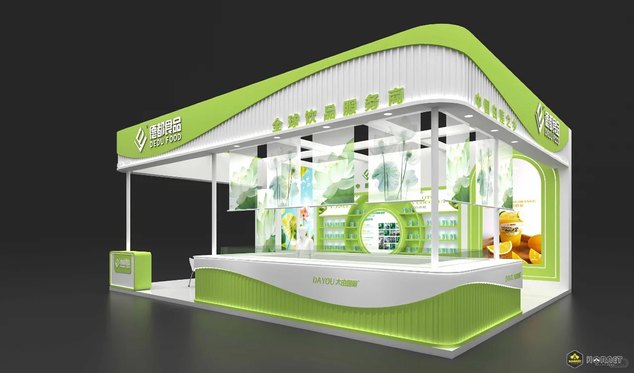 酒店餐饮展以“莲”为主题的展台设计方案