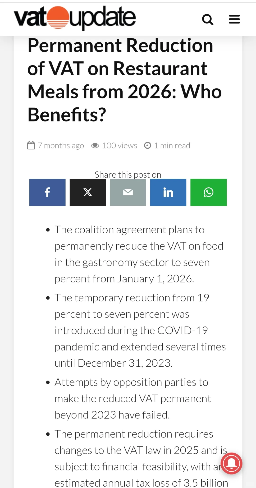 震惊！德国计划将餐饮税永久下降到7％