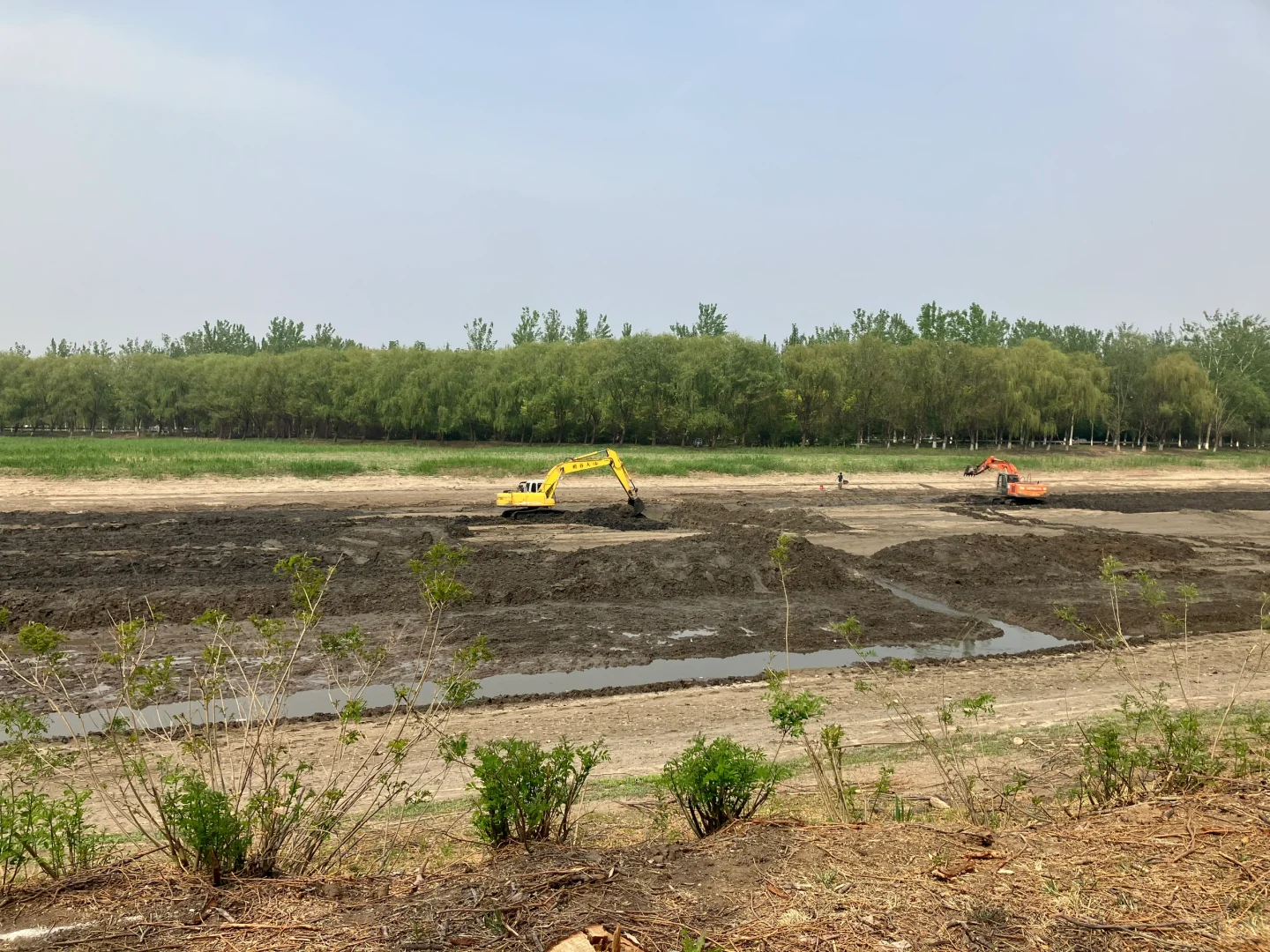 武清，北运河清淤，有人用金属探测器找东西