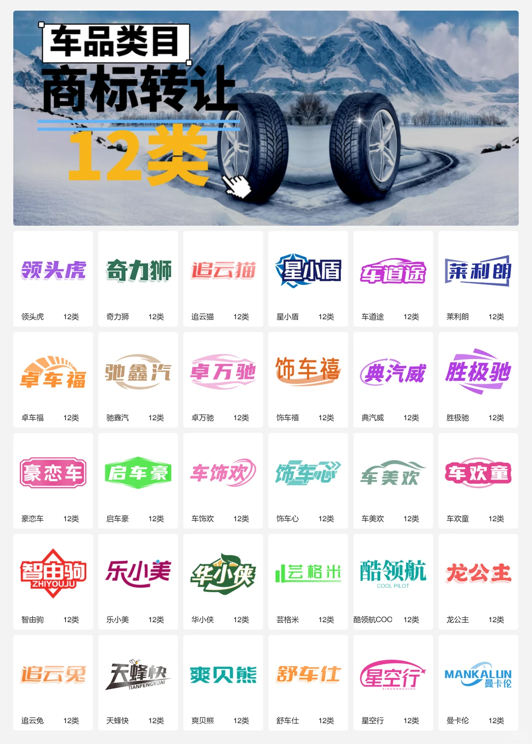 汽车配件 车品 轮胎 汽车内饰12类商标转让
