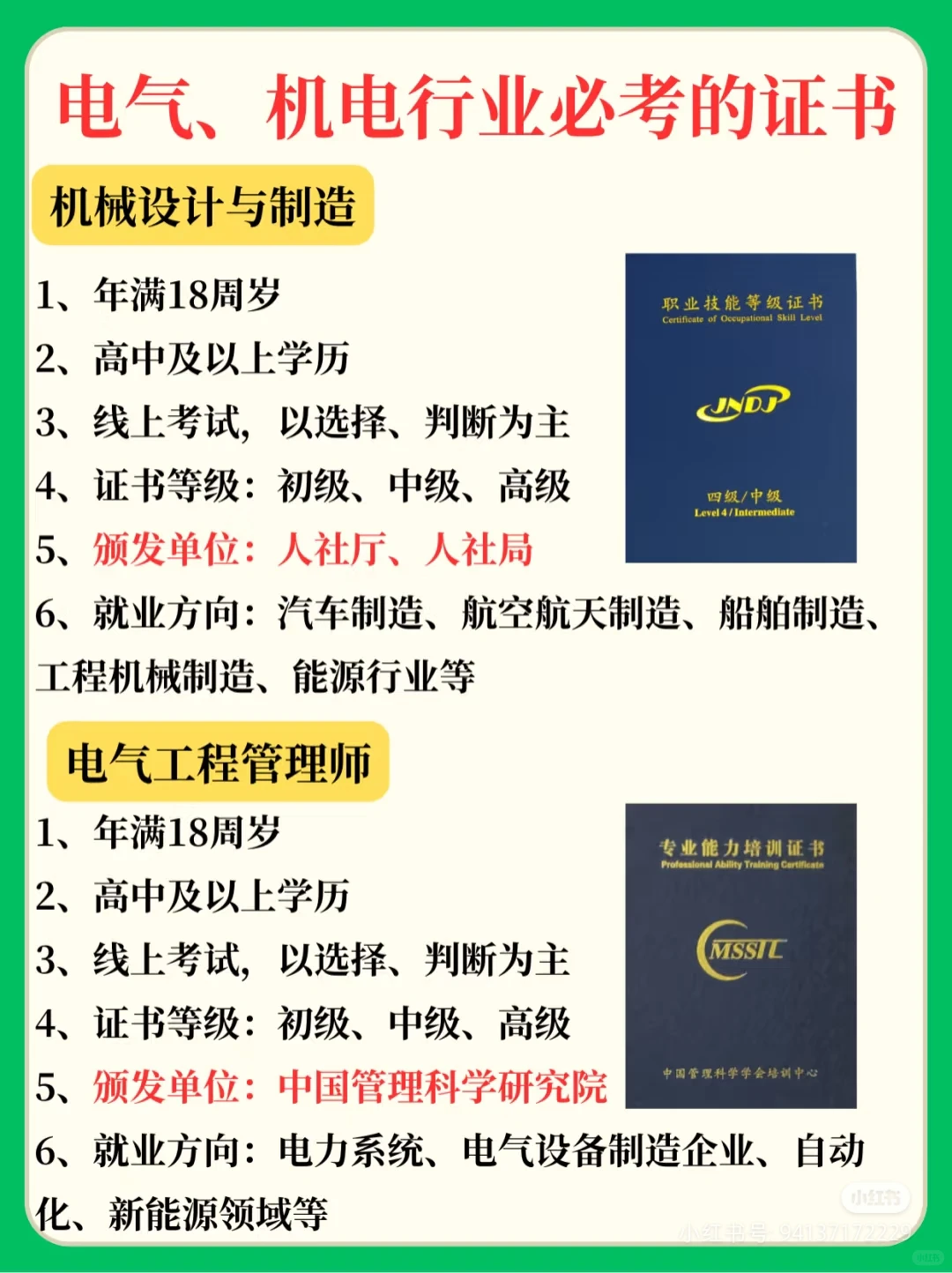 电气，机械行业证书