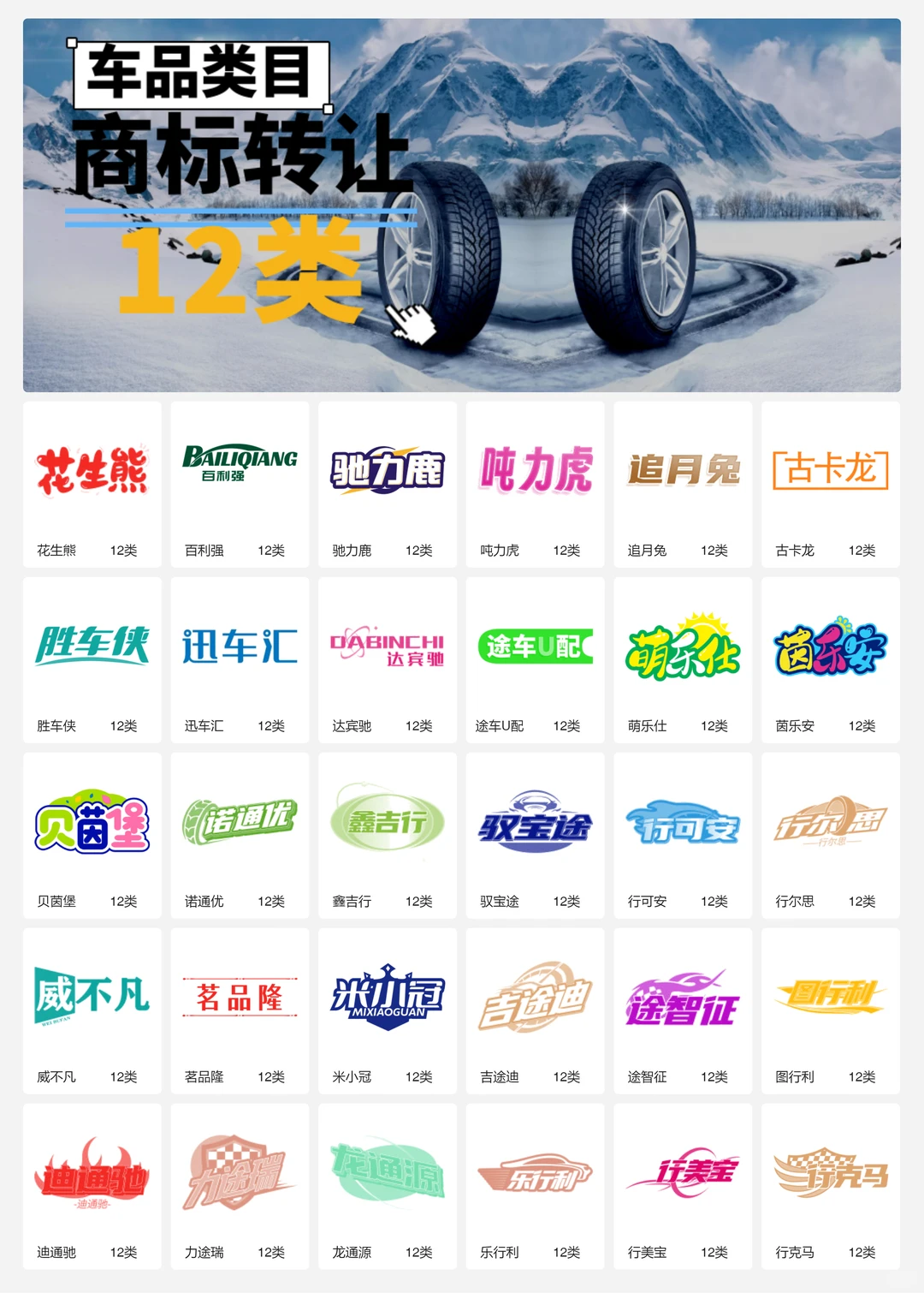 汽车配件 车品 轮胎 汽车内饰12类商标转让