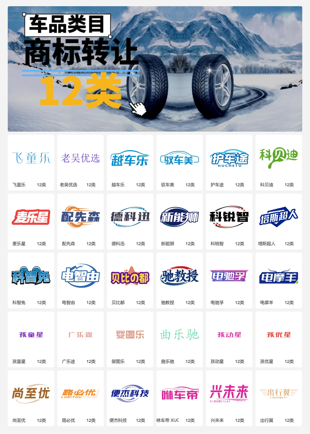 汽车配件 车品 轮胎 汽车内饰12类商标转让