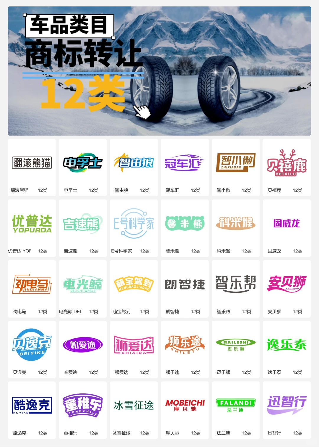 汽车配件 车品 轮胎 汽车内饰12类商标转让