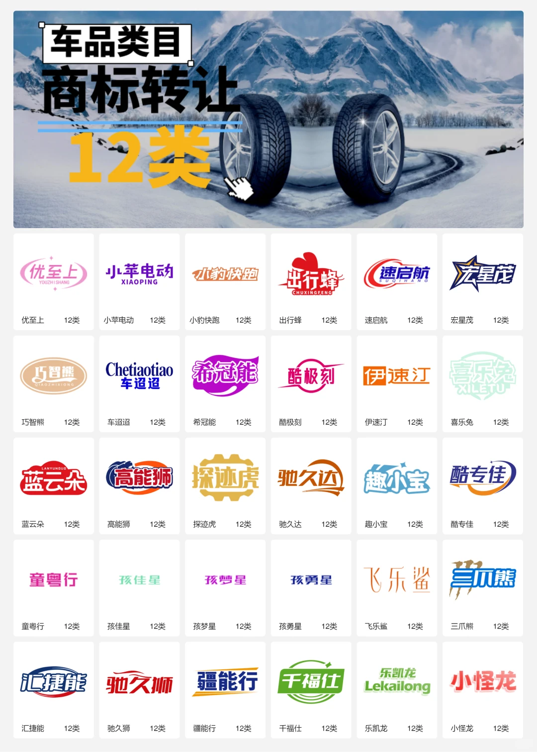 汽车配件 车品 轮胎 汽车内饰12类商标转让