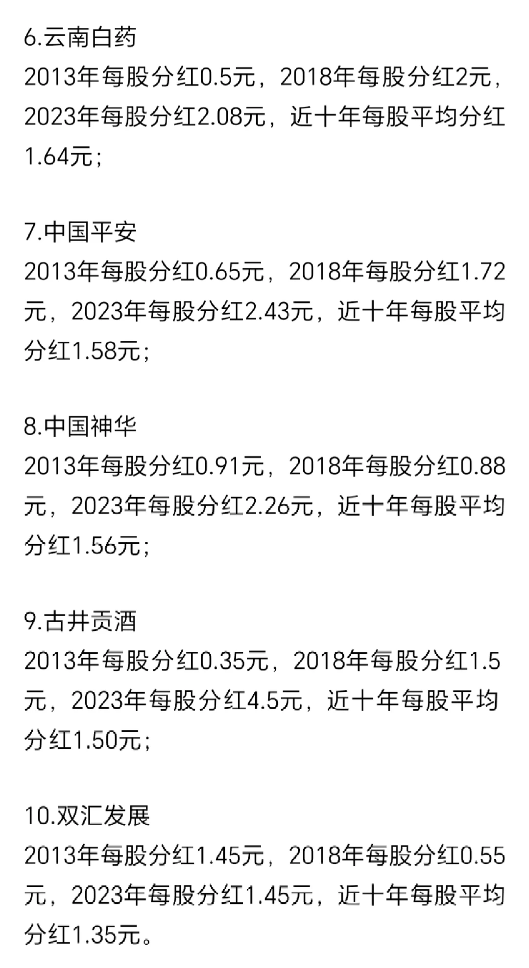 分红能力最强的十家上市公司