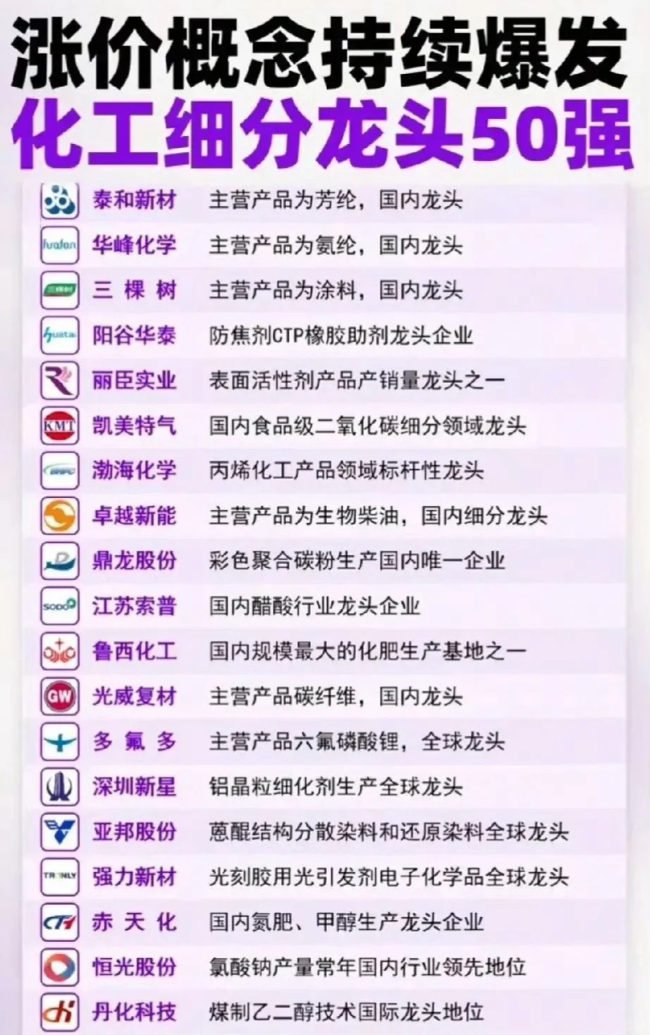 化工细分龙头！！！